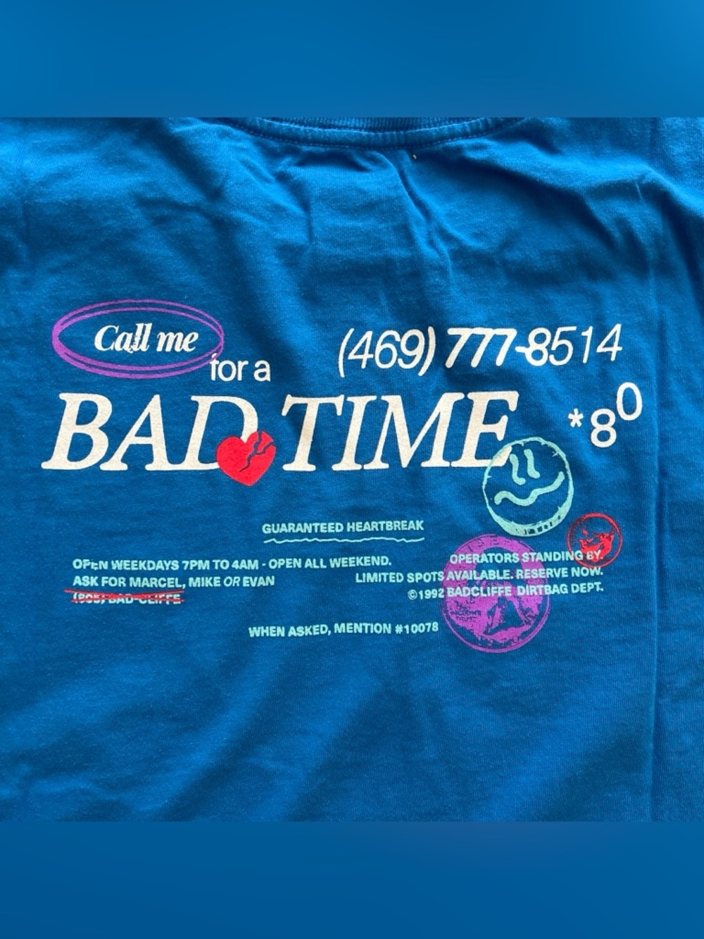 Funny Bad Time Graphic Short Sleeve Tee - Blue